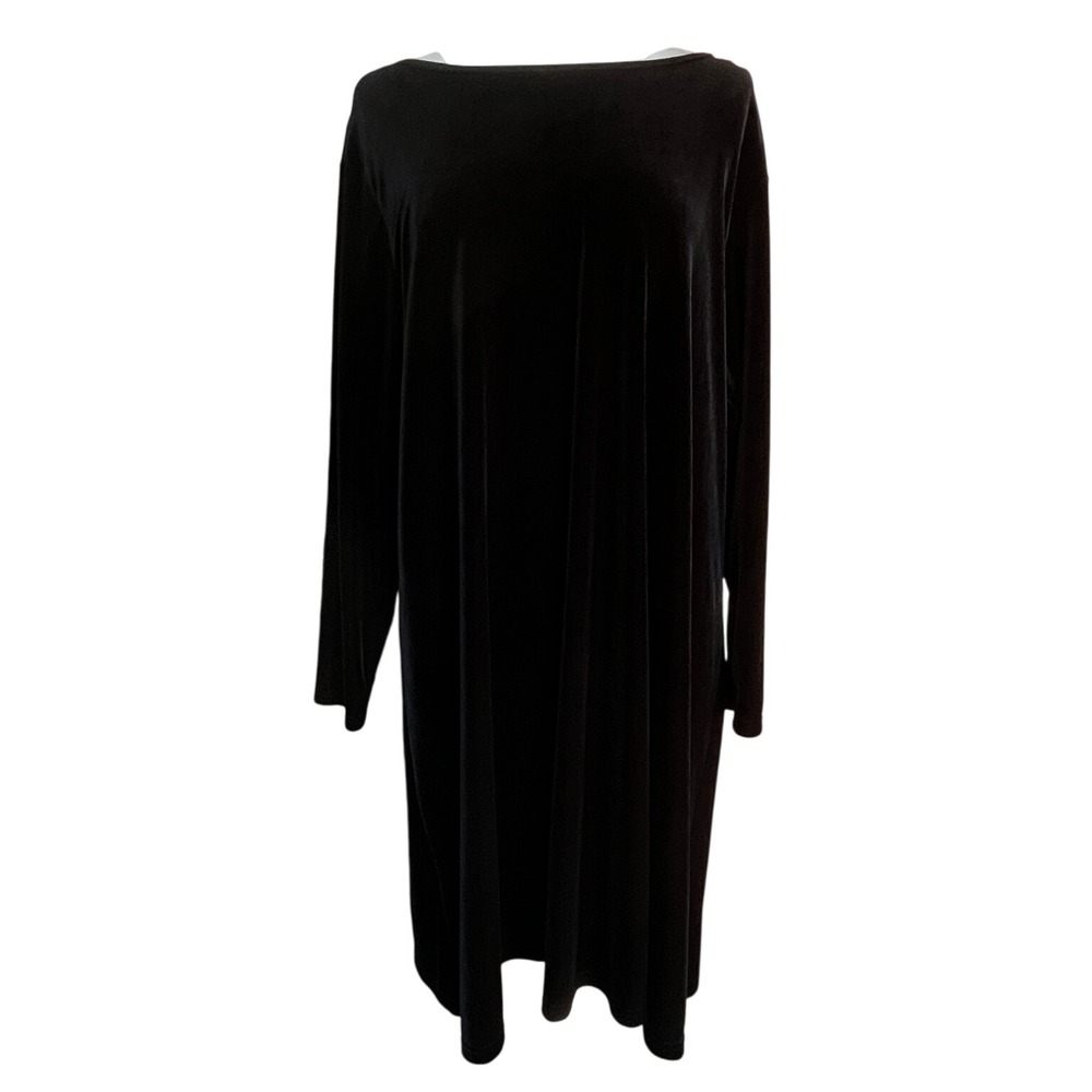 Vintage Women Jacqueline Ferrar Black Velvet Dress 20W A Line Minimalist Stretch